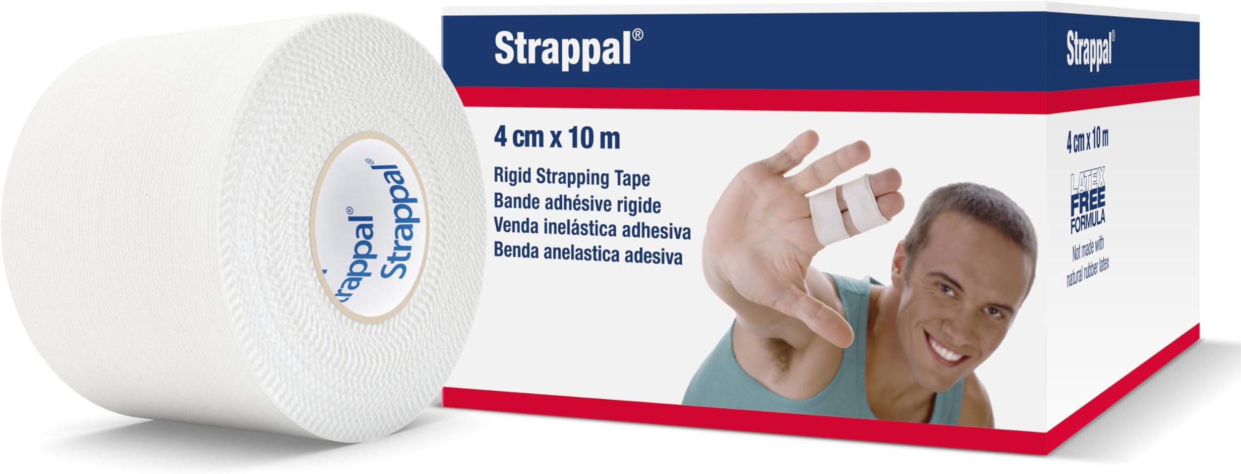 Adhesive Non-Elastic Strapping Tape – Tape for Sports Injuries, Strains and Sprains – 4cm x 10m, White