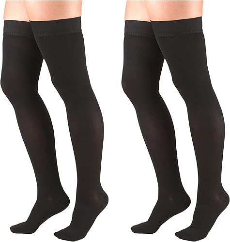 Truform Medias de compresión de 30-40 mmHg para hombres y mujeres, longitud alta hasta el muslo, parte superior de puntos, punta cerrada, negro, M,