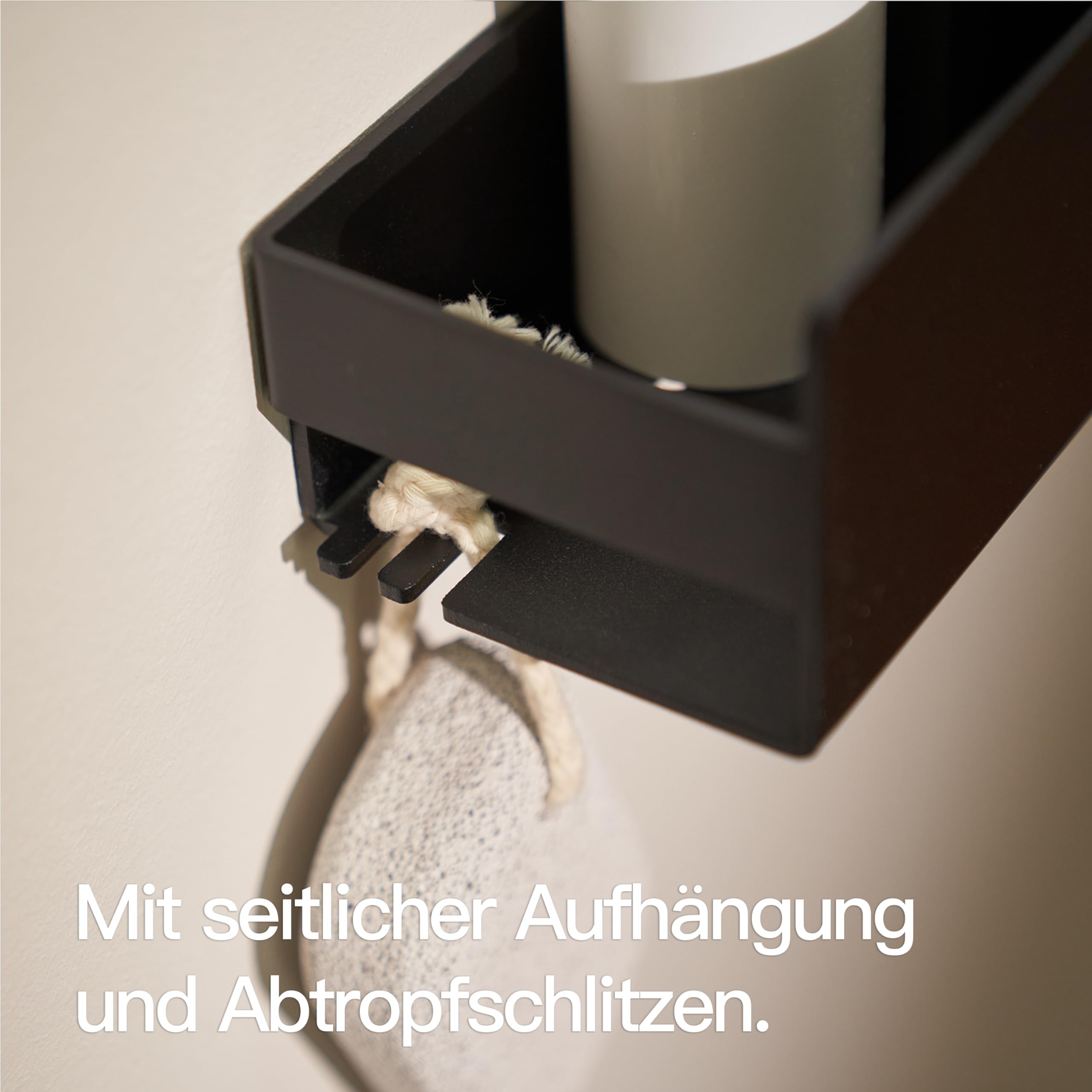 Designfabrik Hamburg Duschablage ohne Bohren | Badezimmer Organizer | Duschregal ohne Bohren | Badregal | Hängeregal | Wandregal | Duschkorb selbstklebend | Duschablage Schwarz 30 cm
