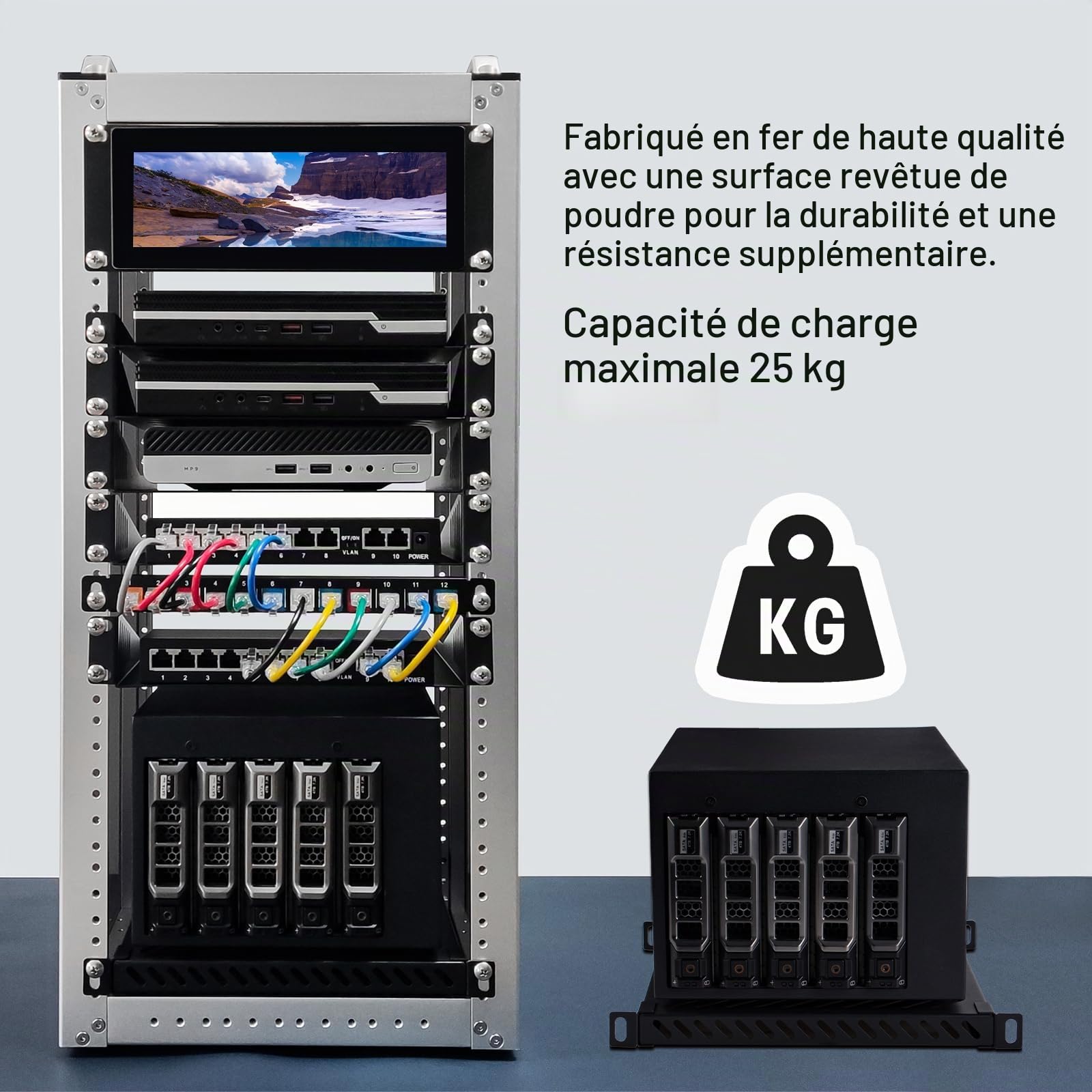 GeeekPi Étagère de Rack 0,5U pour Armoire Réseau DeskPi RackMate T2, 25,4 cm, Conception Perforée, Capacité 25 kg, Noir