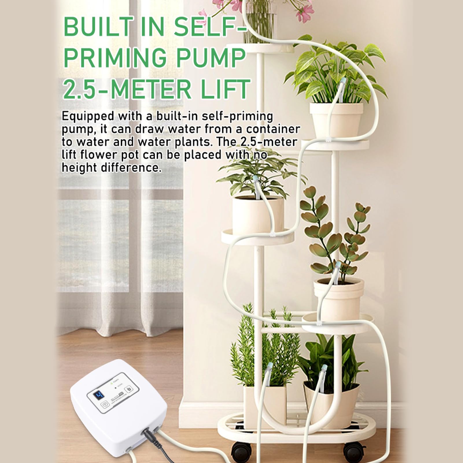 Arrosage Automatique Interieur, Système d'irrigation Intelligent WiFi, Télécommande, Régulation de la Pression d'eau 1-4 Vitesses, Contrôle Intelligent du Temps