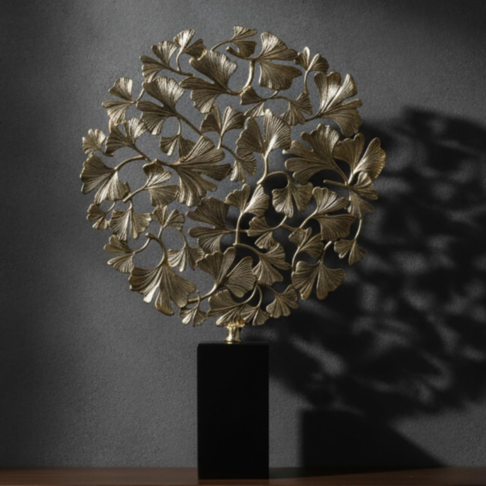 Figura Hojas Ginkgo Dorado Adorno con Base Brillante Estatua Hoja para Salón, Recibidor, Comedor, Estilo Ginkgo Grande