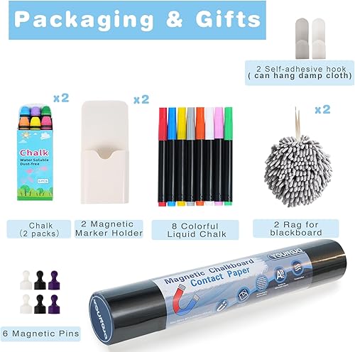 Miniatura 2 de 2 piezas de papel de contacto magnético de pizarra para pared de 40 x 18 pulgadas, papel tapiz autoadhesivo para pizarra, despegar y pegar, rollo de