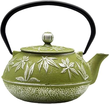 Cast Iron Teapot Tea Kettle with Stainless Steel Infuser for Stovetop Safe Coated with Enameled Interior Japanese Tetsubin with Maple Leaves Pattern30.4oz/900ml Color-2