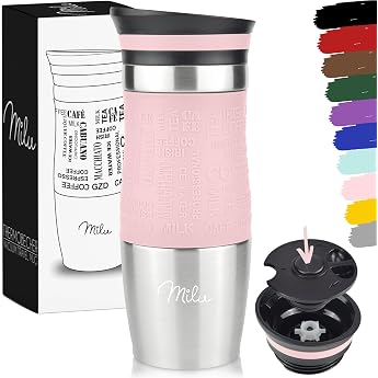 milu insulated mug coffee cup to go 370 ml / 450 ml 100% leak-proof steel drinking cup car mug double wall insulation thermal mug travel mug pink 370 ml