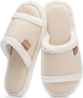 GOEWY Fuzzy Open Toe Slippers for Women Indoor with Comfy Memory Foam | Machine Washable,Cozy Fluffy Ladies Slippers,Cute Summer Bedroom House Shoes,Slip On Slides Sandal, Gifts for Womens Her Mom