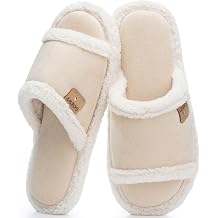 GOEWY Fuzzy Open-Toe Womens Slippers,Suede Slippers Indoor Outdoor with Cozy Memory Foam Non-Slip Ladies House Shoes Sandals Gifts for Women Her Mom Bridesmaid