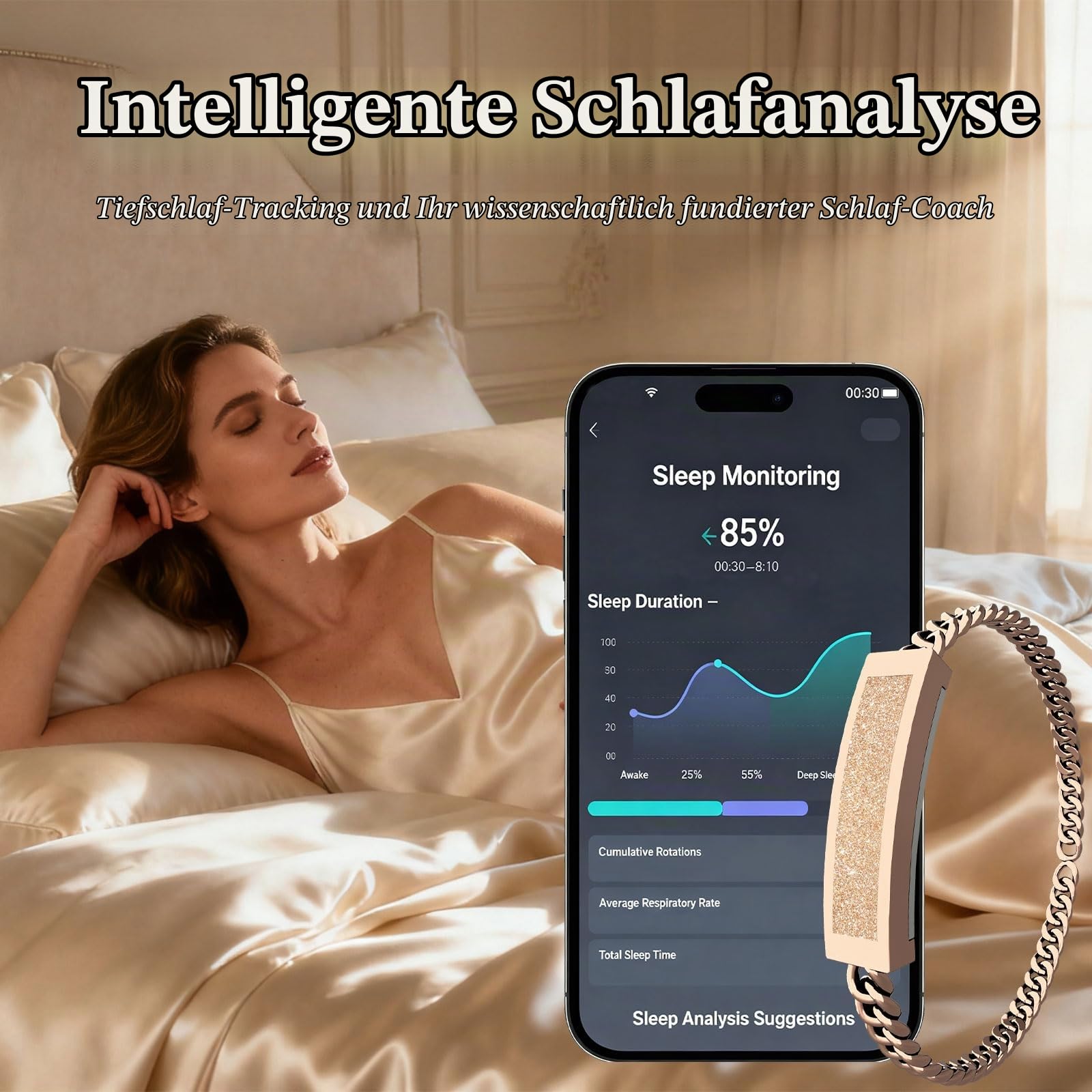 findtime Damen Smart Armkette Fitness Tracker Aktivitätstracker IP68 Wasserdicht Smartband Schmal Schrittzähler Schlaftracker Kalorienzähler Herzfrequenzmesser Dünn Kuba-Kette Design Gold