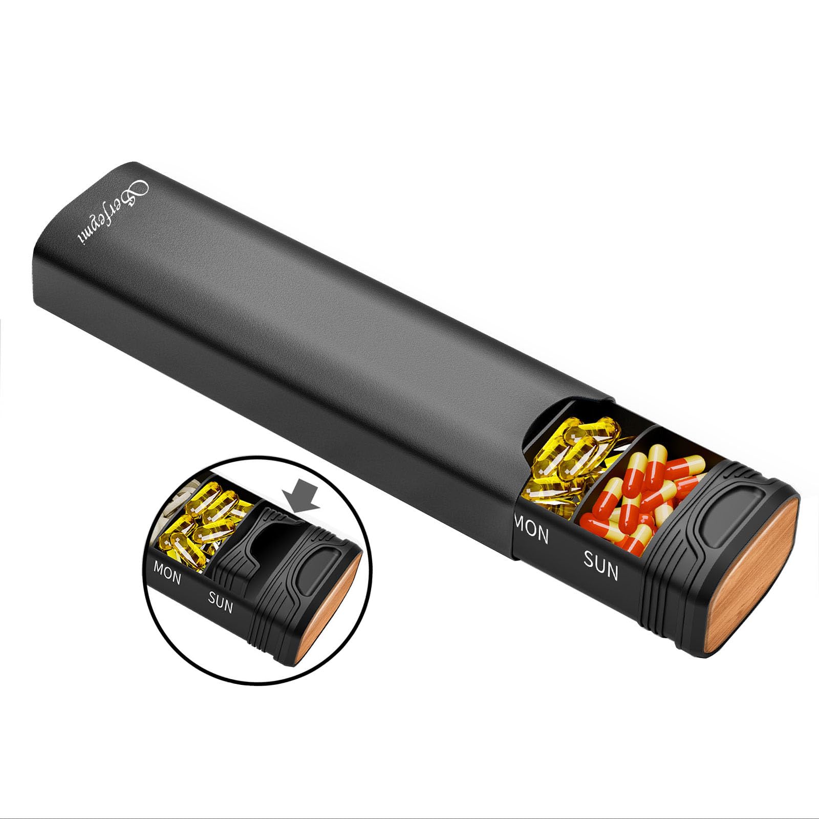 Metal Weekly Pill Organizer(Spare Gasket), Serfeymi Aluminum Daily Pill Box,7 Day Pill Case Travel Medicine Organizer,Cute Pill Containers for Vitamins, Fish Oils,Pills, Supplements - Gray