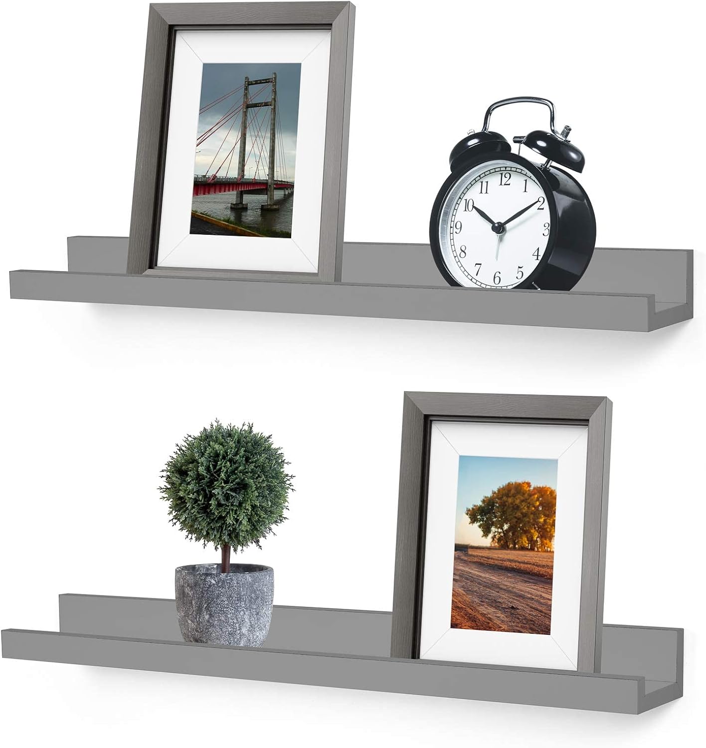 Greenco Picture Shelf, Set of 2 Wall Mounted Photo Ledge Floating Shelves for Bedroom, Living Room, Kitchen, Bathroom, Nursery Display, White Finish