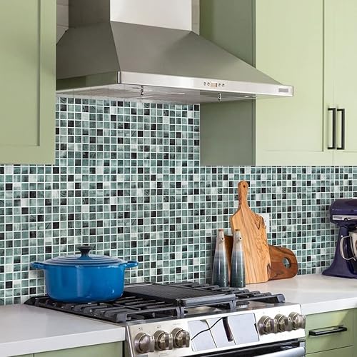 Miniatura 5 de Azulejo cuadrado verde para salpicaduras de pared, autoadhesivo para salpicaduras de cocina, azulejos de pared para baño (10 x 10 pulgadas, 10 hojas)