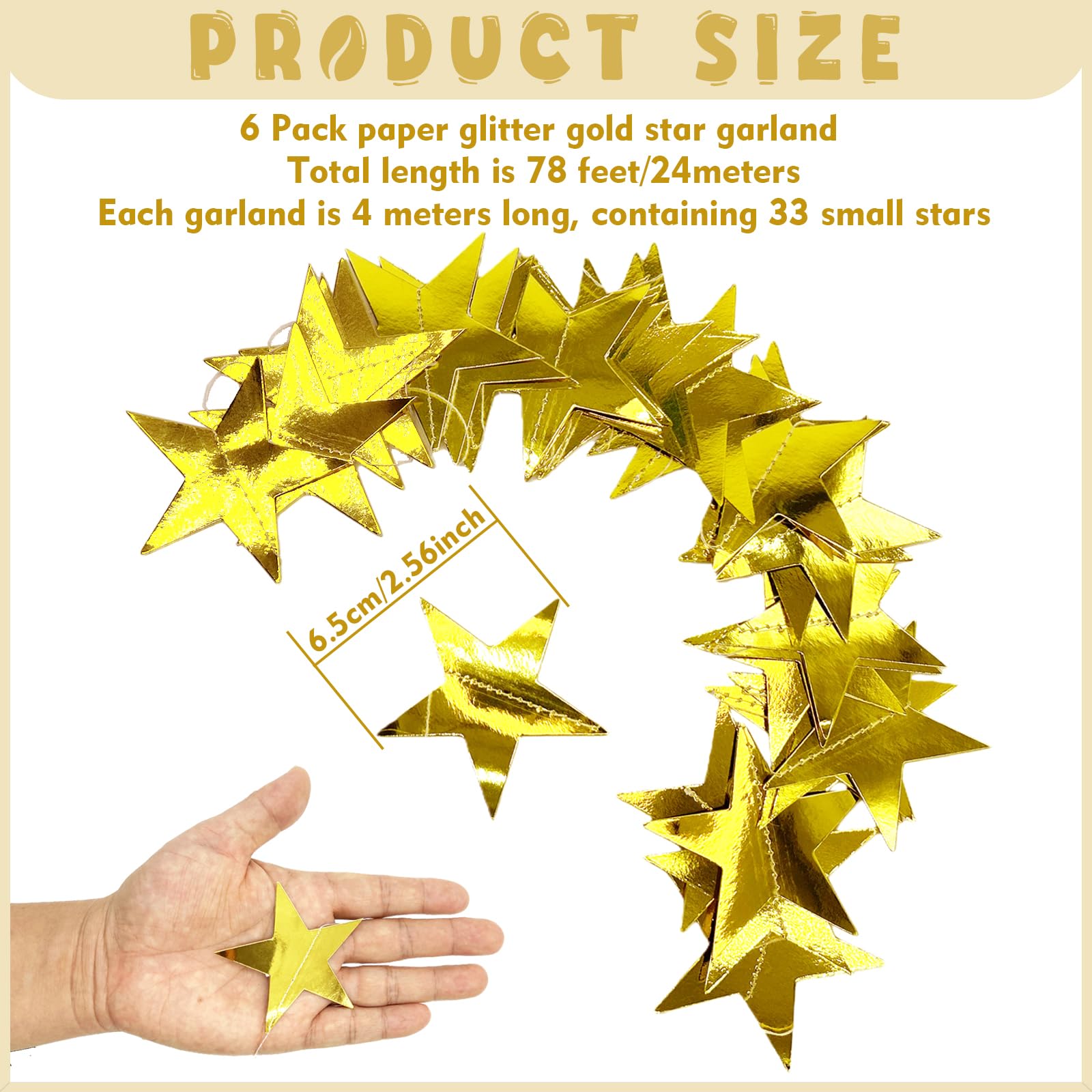 Gold Star Garland - 78ft Decorations for Parties -3
