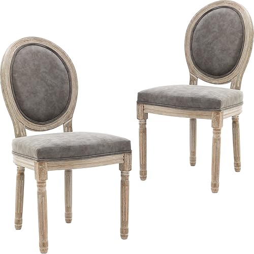 Miniatura 1 de Juego de 2 sillas de comedor de cuero estilo rústico francés para cocina y comedor con respaldo redondo de poliuretano, sillas de cocina tapizadas