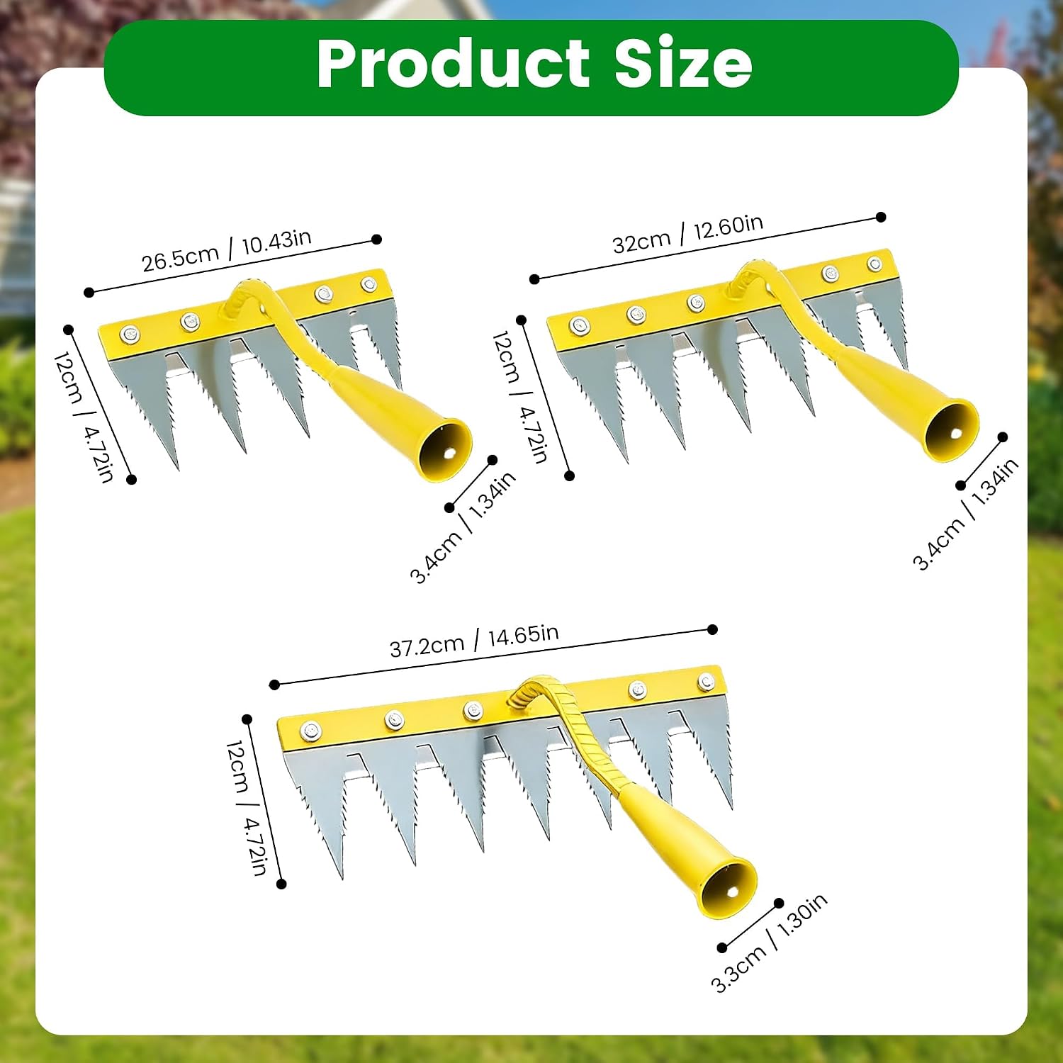 Iron Weeding Rake 2.0, Upgrade 5/6/7 Teeth Carbon Steel Garden Weeder Rakes, Iron Rake for Yard Lawn and Garden, Heavy-Duty Gardens Hand Weeder Puller Tool for Gardening (Yellow 6Teeth)