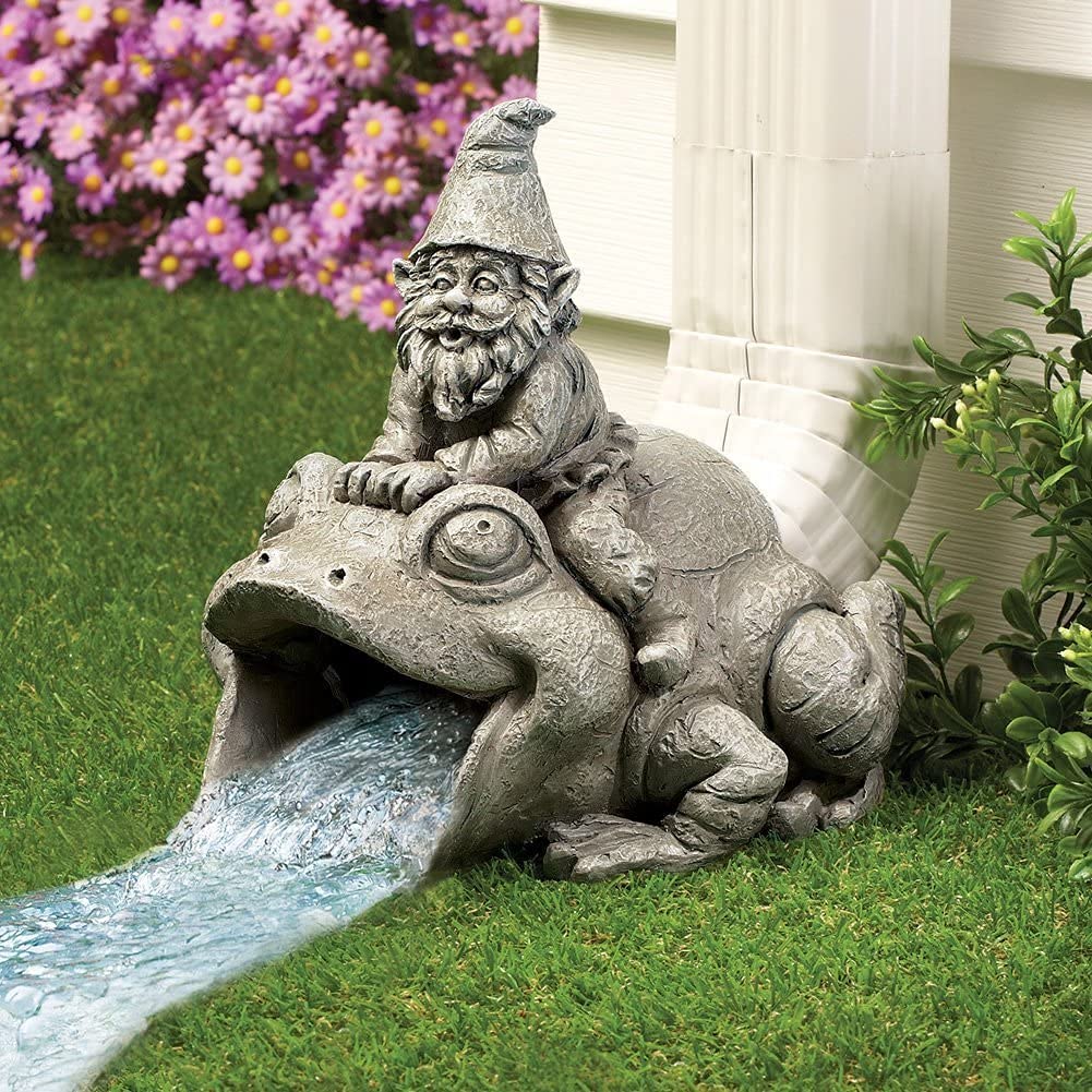 Ruecce Gnomes Gutter Guardian Downspout Extension Statue for Outdoor Garden, Dwarf Frog Statue