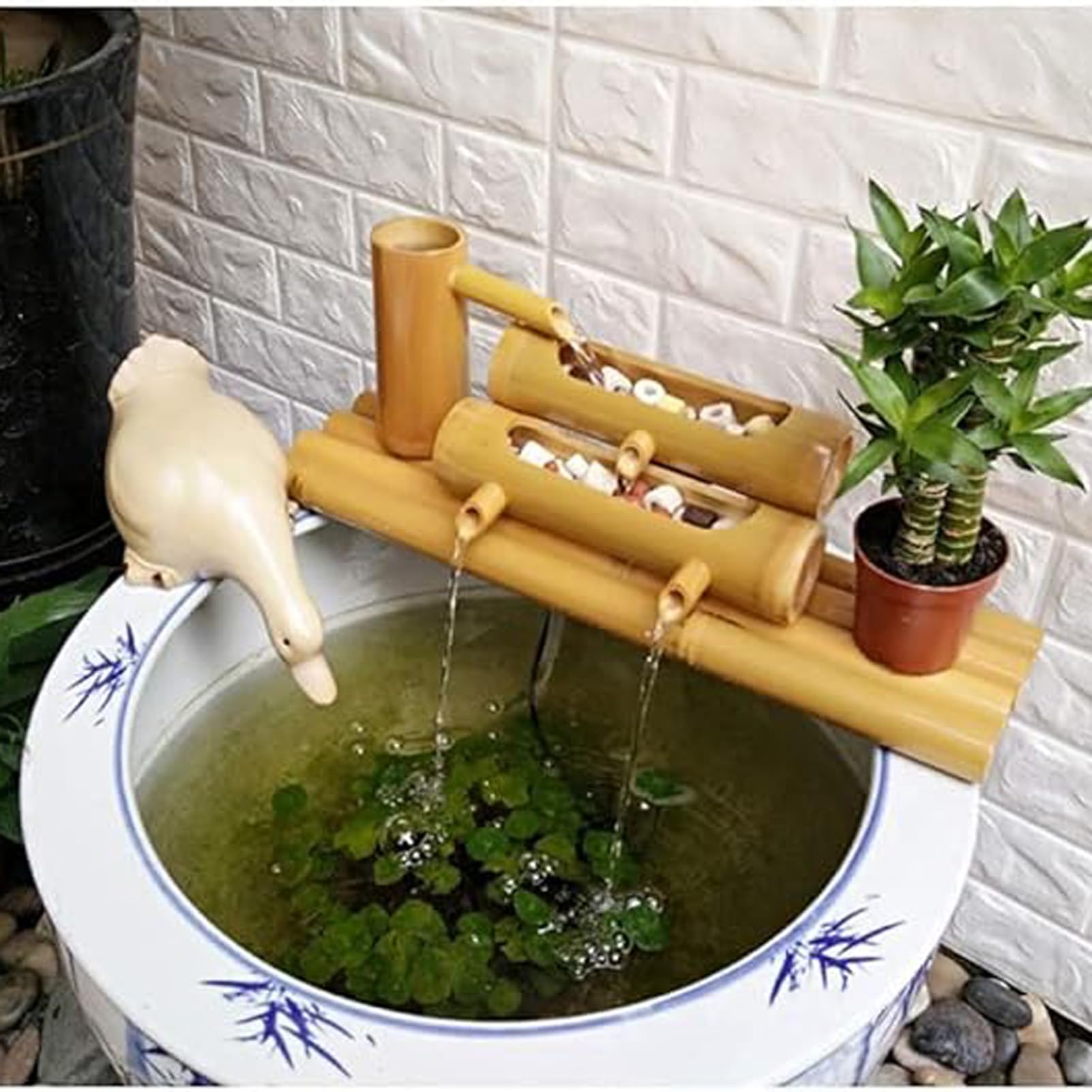 asdchZen Handmade Freestanding Bamboo Fountain With Pump, Zen Water Feature For Garden, Circulating Feng Shui Ornament, Bamboo Spout Decoration For Fish Tank, Pond, Balcony, 16In,28in(70cm)