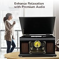 Vista 8 de FEKTIK - Tocadiscos Bluetooth 10 en 1, tocadiscos de 3 velocidades para vinilo con altavoces, convertidor LP a MP3, CD, reproductor de cassette