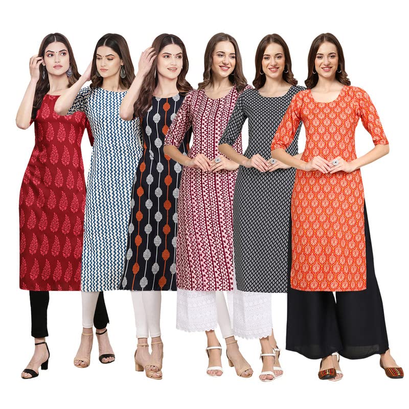 Pinkmint Women's Crepe Digital Print Straight Kurta [Pack Of 6](Qv-337-331-330-347-349-354-S)