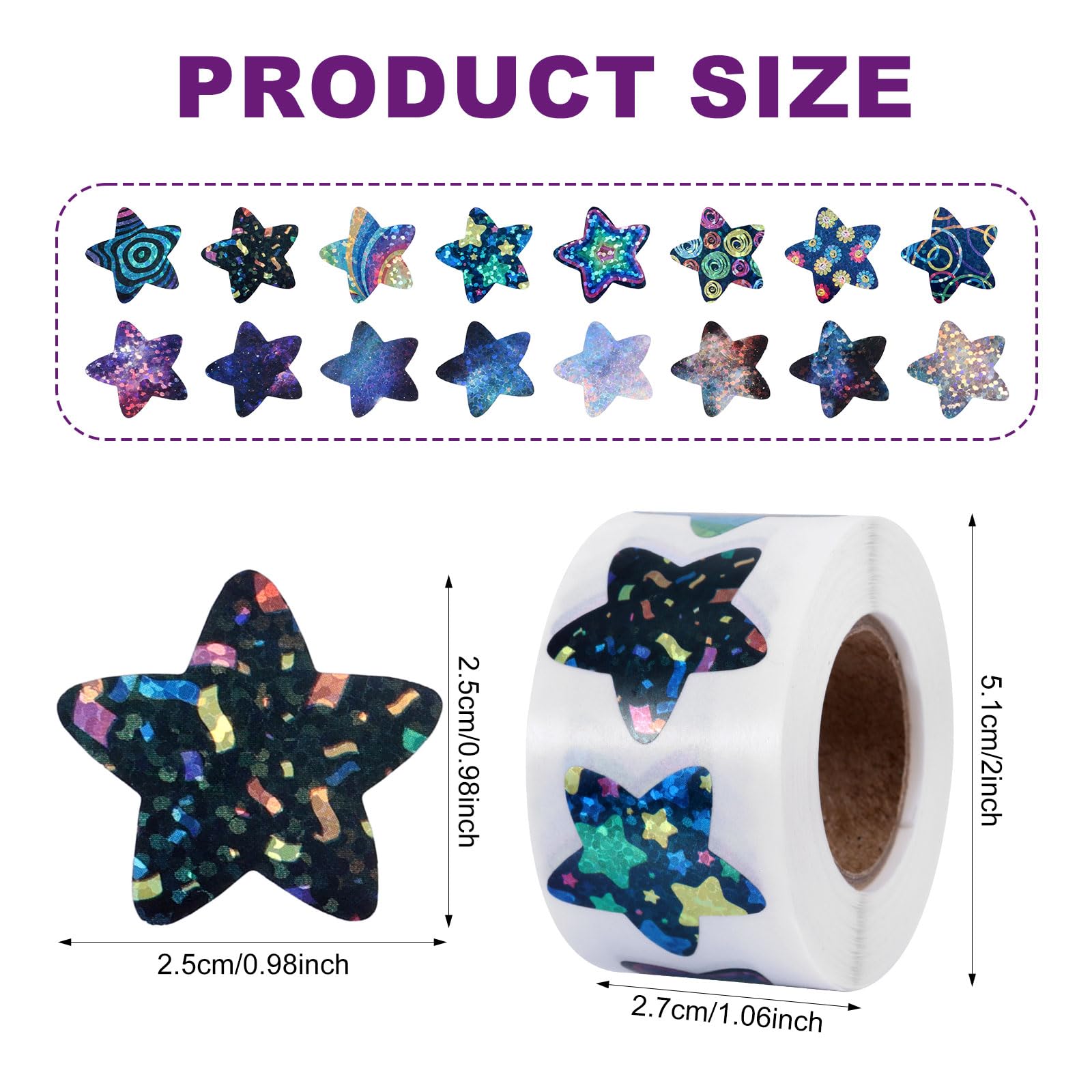 1000 Szt. do Nagradzania, 2,5 x 2,5 cm Wielokolorowe Holograficzne Blyszczace Samoprzylepne Brokatowe do Materialy Dydaktyczne (Styl 1)