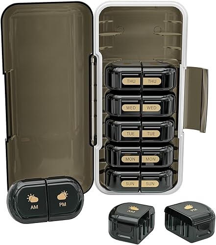 Organizador semanal de pastillas 2 veces al día, a prueba de humedad, compartimentos desmontables, pastillero AM PM 2 x 7 días, organizador de disponible en Yaxa Costa Rica