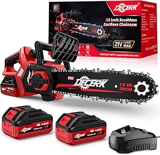 Decerk Chainsaw Cordless, 12 Inch Electric Chain Saw with 21V Battery Powered, Handheld Brushless Chainsaws with Tool-free Chain Tension & Auto Lubrication for Tree, Wood Cutting, Courtyard, Household