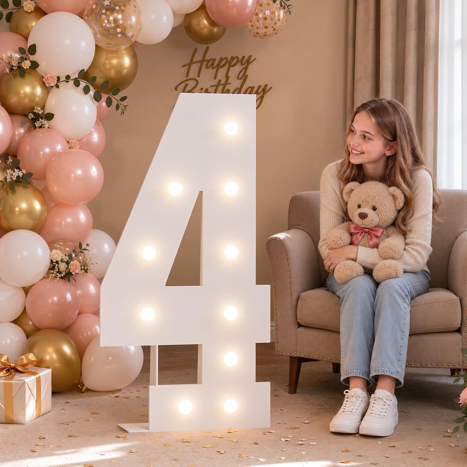 4FT Marquee Number 4 Warm Light Quick Setup Birthday Decorations