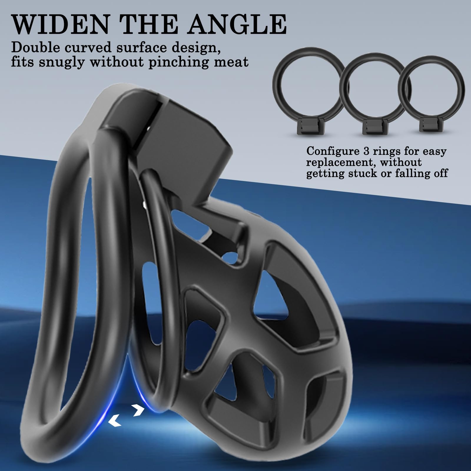 BDSMAGE Jaula castidad para Prevenir Erección, juguetes sexuales hombre, chastity cage con 3 anillo pene, Jaulas de Pene bdsm Juguetes Eróticos Para Adultos (S)