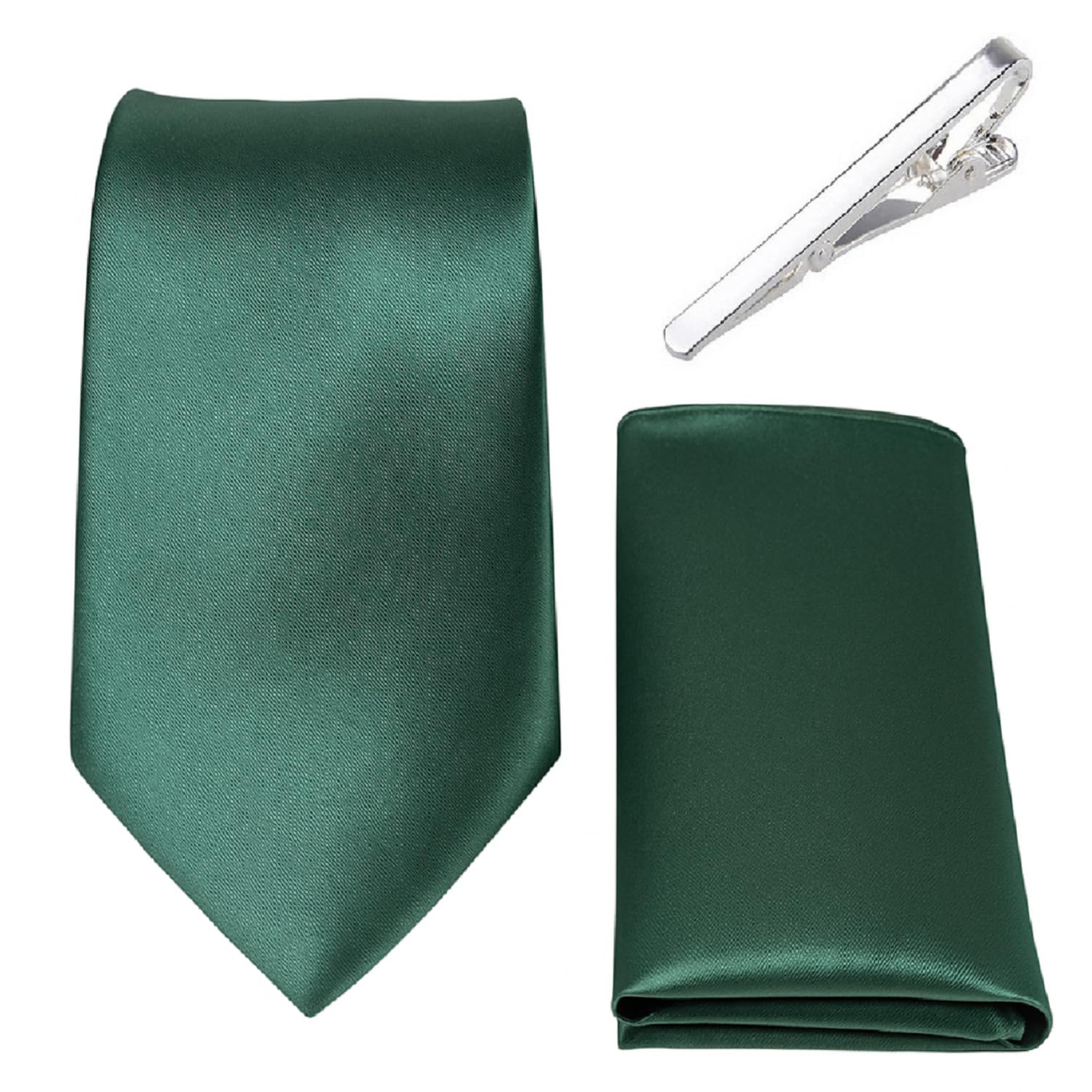 Solid Color Italian Silk Tie & Pocket Square Combo with Premium Silver Anti-Tarnish Tie Pin for Men | 2.75" Slim-Standard Width Necktie-image-26