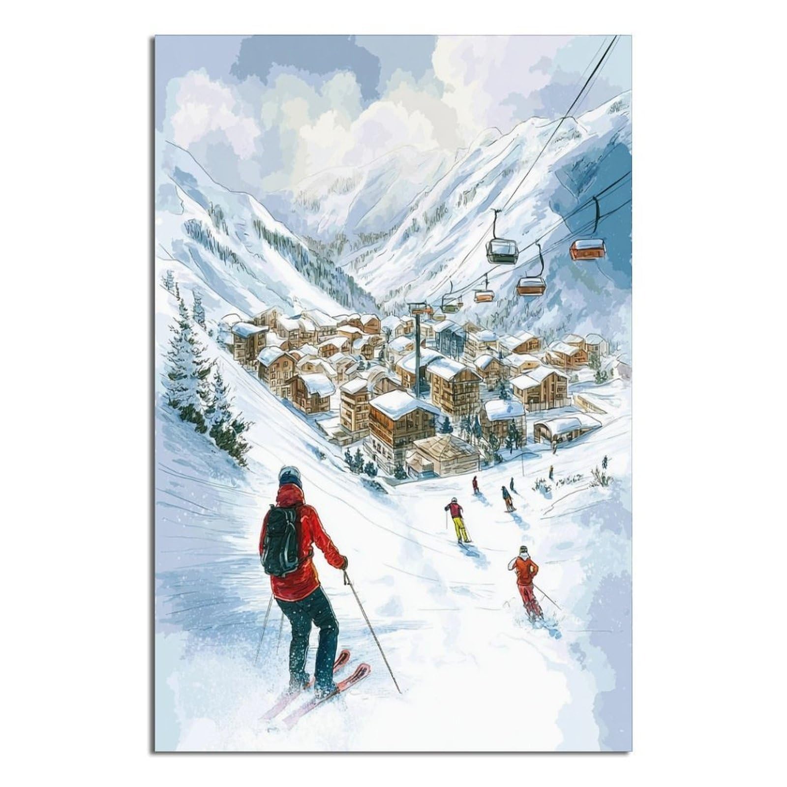 iPuzou Val D'Isère France Ski Posters 24x36inch(60x90cm) Vintage Watercolor Canvas Art