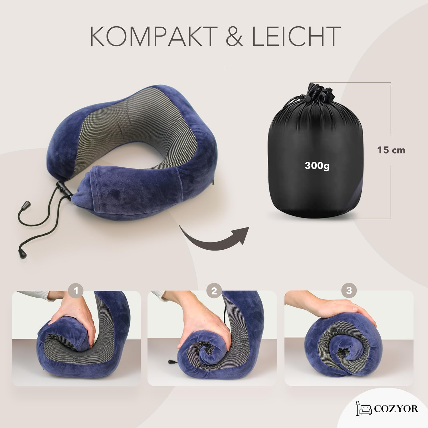Cozyor Reiseset 2-teilig: Nackenkissen + Reisekissen & Reisedecke 2 in 1 mit Hülle - Ultraleicht & kompakt mit Rucksack-Clip und Kofferbefestigung, Flugzeugdecke 170x100 cm Bahn Auto Flugzeug