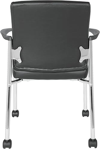 Miniatura 7 de Office Star FL Series - Silla acolchada de piel sintética con soporte lumbar integrado y ruedas, color negro con marco cromado
