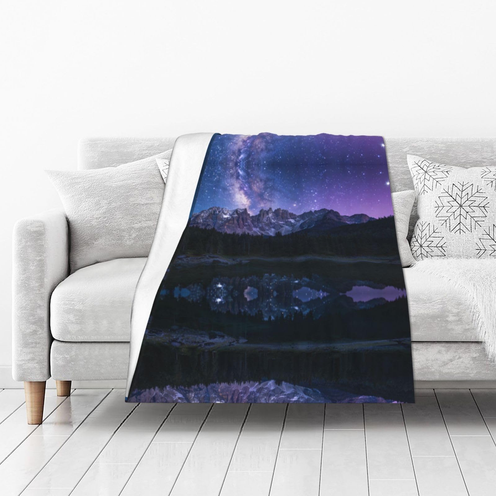 DUYIOKH Starry Mountain Lake Print Thick Throw Blanket, Blanket for Couch Bed Warm Travel Blanket for Camping Movie Night