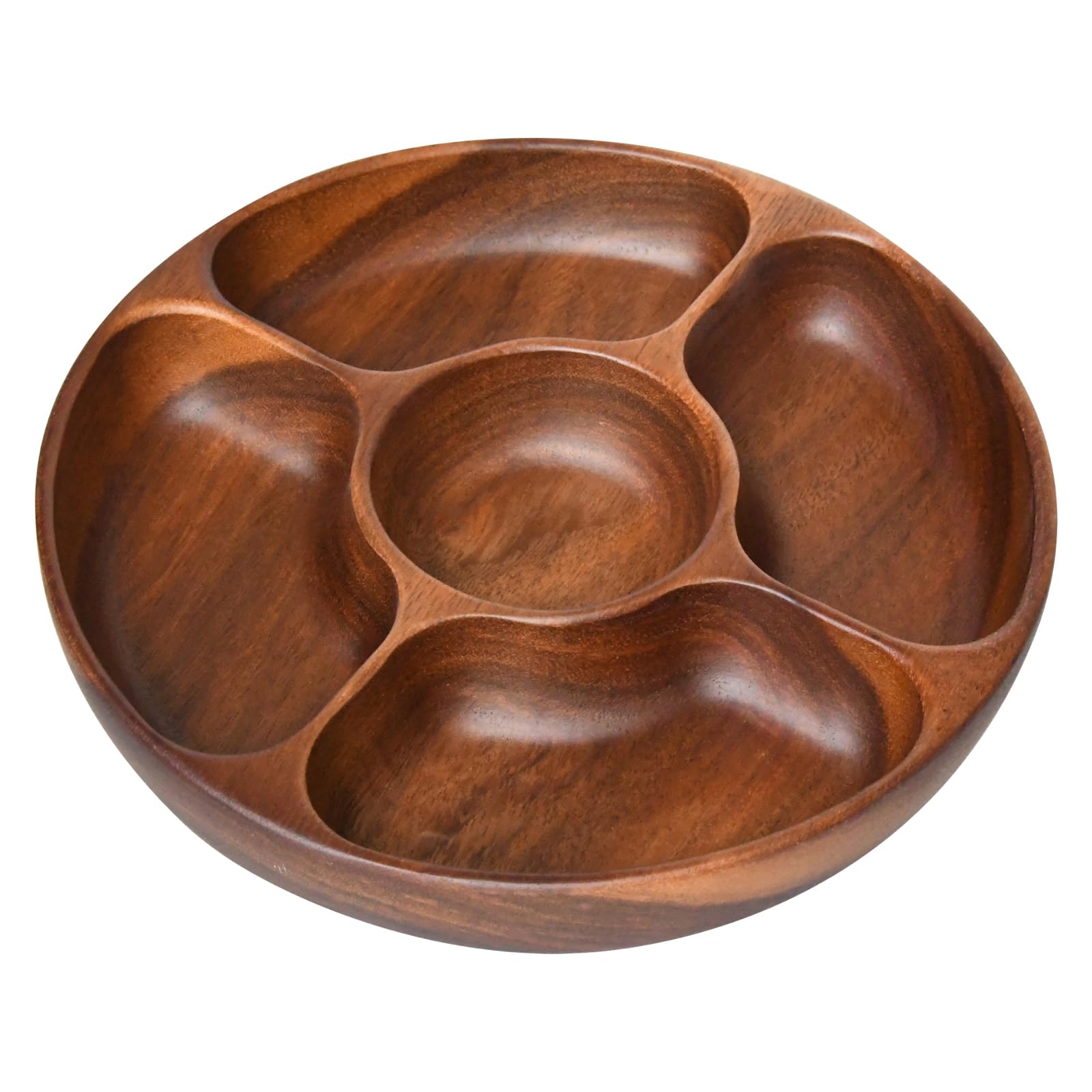 The Roaming Oak Acacia Wood Serving Platter, 5-Section Round Wooden Tray for Parties, Movie Night Snack Tray,Present for Mum