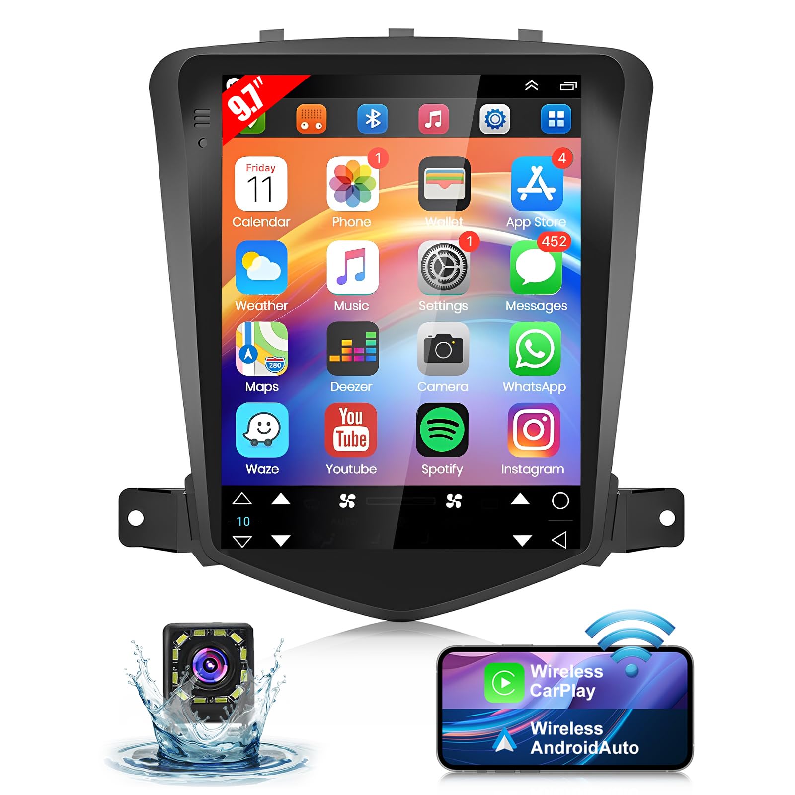 Photo 1 of Car Stereo Radio for Chevrolet Cruze 2009 2010 2011 2012 2013 2014 2015, 9.7" HD Touchscreen Android 13 Car Radio Stereo Head Unit with CarPlay Android Auto GPS Navi SWC FM WiFi Bluetooth DSP Camera