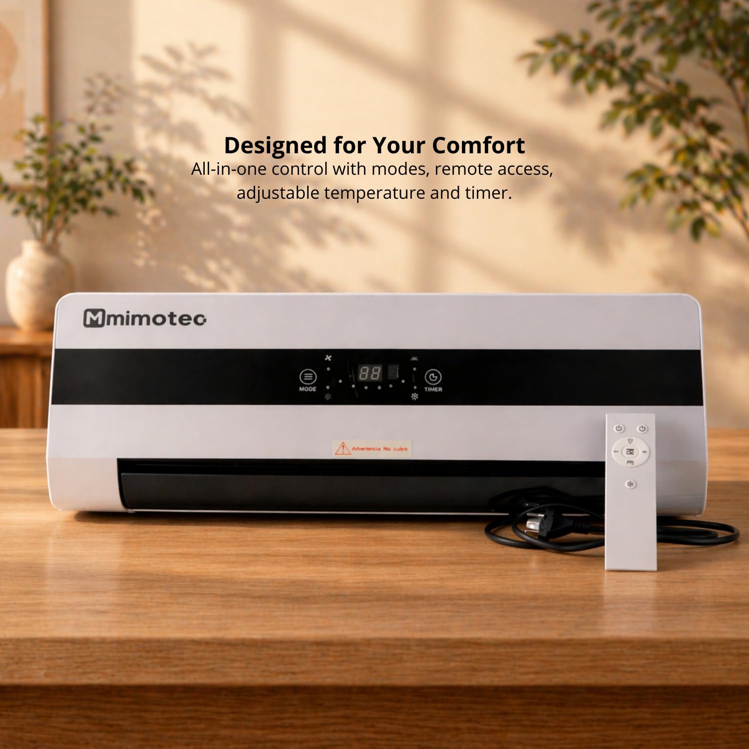M Mimotec – Termoventilatore ceramico da parete Dad 3000W, silenzioso <45 dB, con telecomando, display LED, timer e griglia oscillante, protezione IPX2 e contro il surriscaldamento