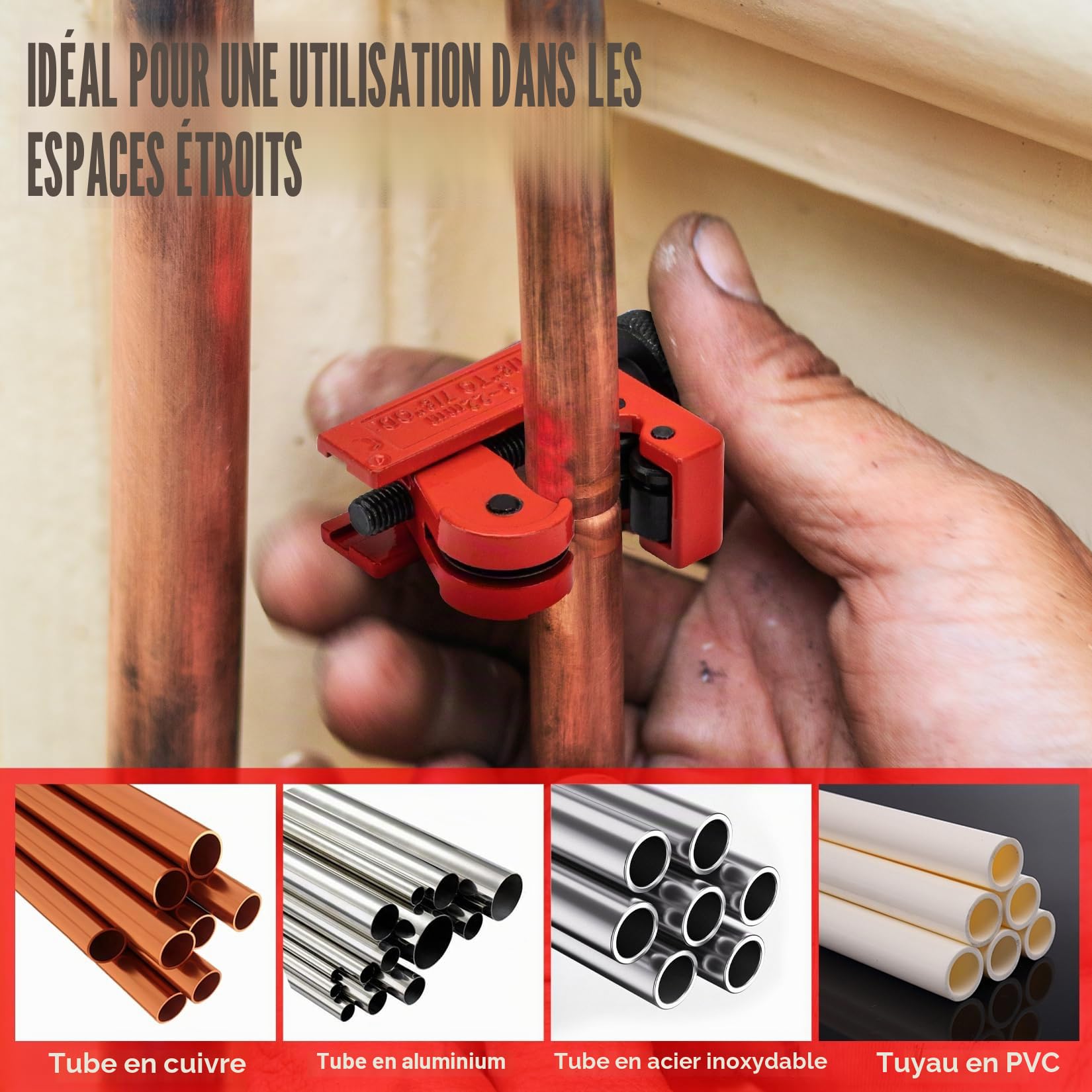 SHALL Lot de 4 coupe-tubes robustes Ø 6-50 mm, mini cutter Ø 3-22 mm, avec 2 outils d'ébavurage, convient pour PVC/aluminium/cuivre