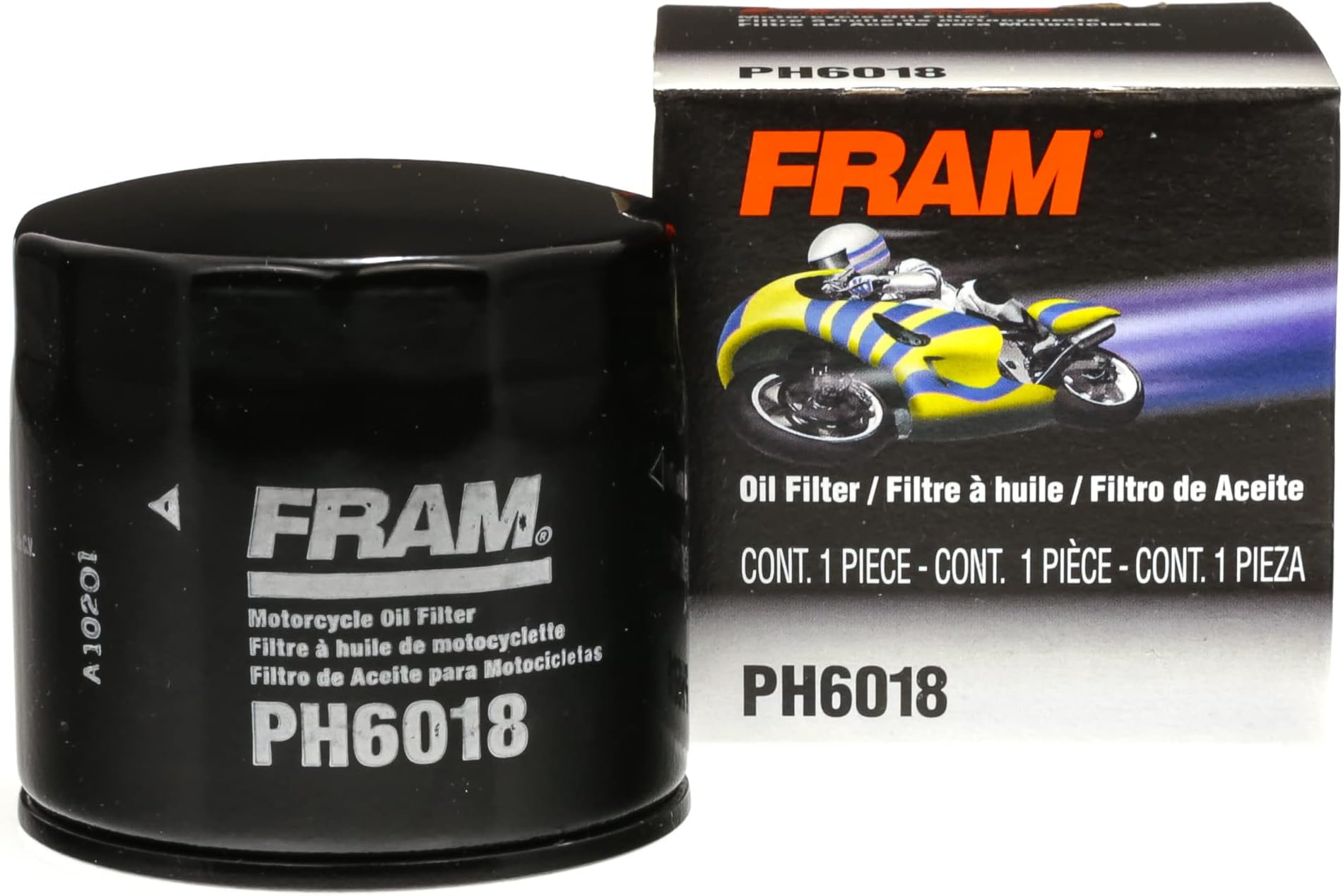 FRAM Extra Guard PH6018 10K Mile Change Motorcycle Replacement Interval Spin-On Engine Oil Filter for Select Model Years, Vehicle Engine Protection Oil Filter for Everyday Drivers