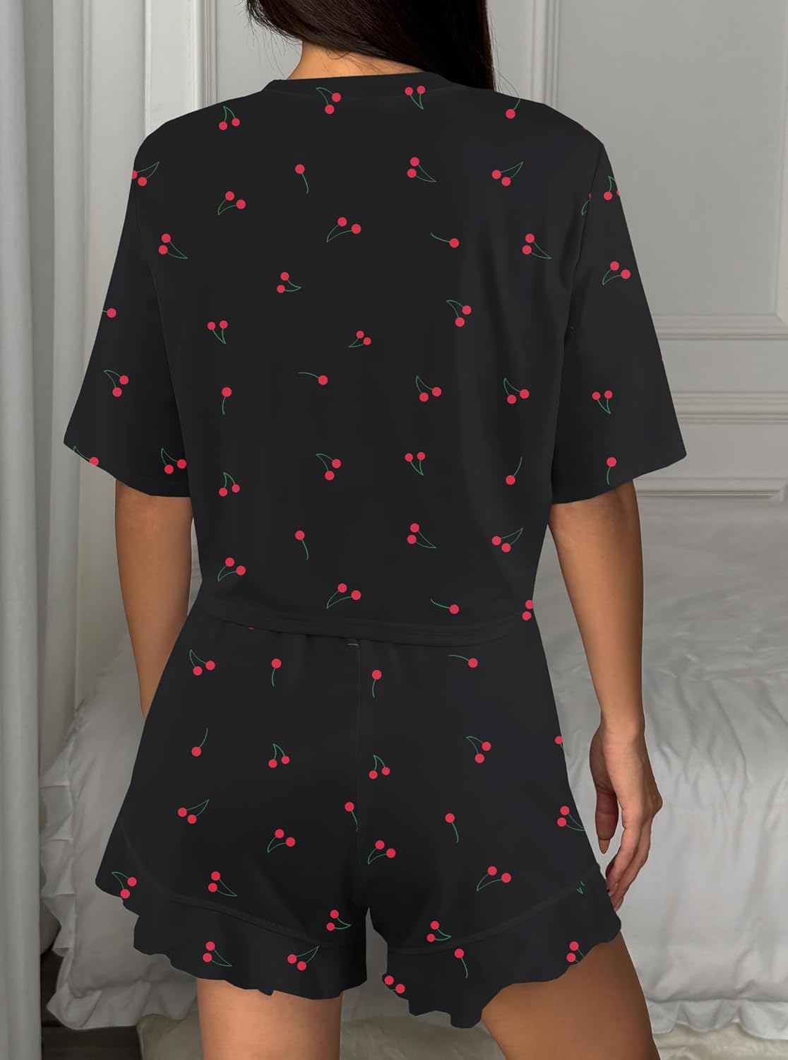 Hilinker Womens Cute Graphic 2 Piece Pajamas Short Sleeve Top with Shorts Comfy Loung Set - Image 5