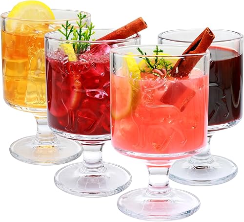 Copas de vino vintage de 8 onzas, juego de 4 copas de agua con alce en relieve, encantadoras copas de Navidad de 8.5 fl oz para jugo, bebidas
