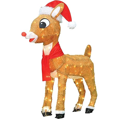 32 Inch Pre Lit 3D Rudolph the Reindeer with Santa Accessories