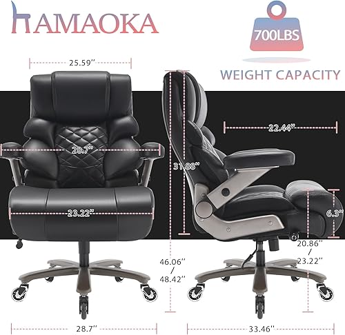 Miniatura 3 de Silla de oficina grande y alta de 700 libras, soporte lumbar ajustable, base de metal resistente, ruedas de goma silenciosas, respaldo alto, silla