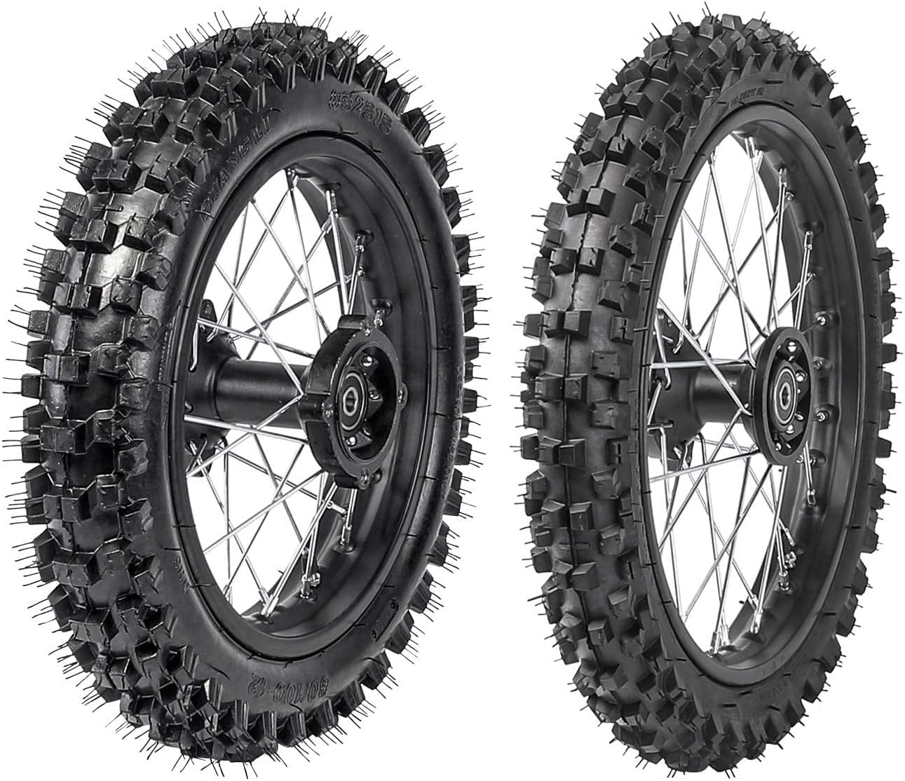 Wheels Front 60/100-14 Rear 80/100-12 Tire Rim for Dirt Bike/Pit Bike 14" / 12",Front Rear Wheel Kit For 50CC 70CC 90CC Off-Road Pit Bikes