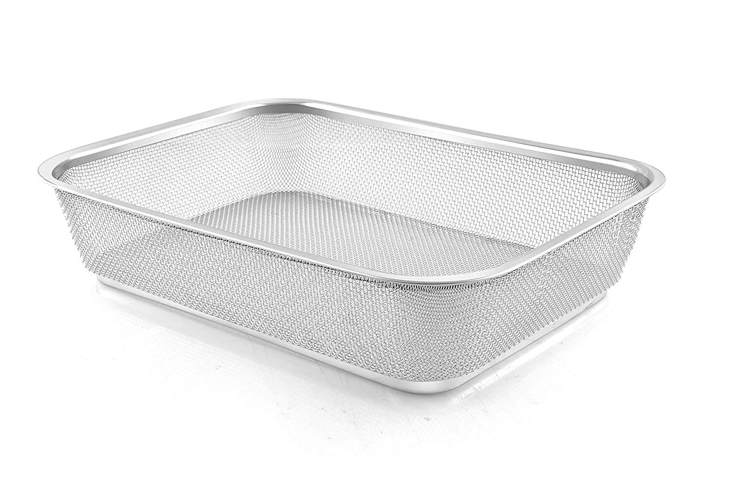 Rectangular Stainless Steel Mesh Basket 29 x 22 x 7.5 cm | Fine mesh storage for rinsing draining and organising fruits vegetables and kitchen essentials-image-5