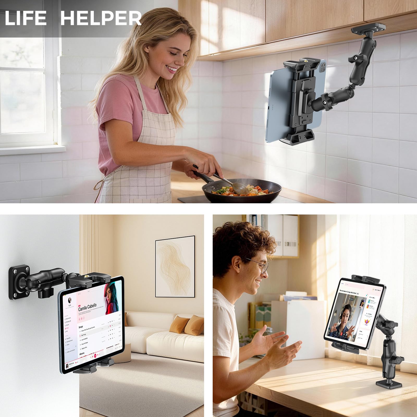 OHLPRO Support Tablette Voiture, Accroche iPad Voiture Tableau de Bord avec 5" - 13" iPad Air Pro Mini Galaxy Tab S9 Kindle Fire Switch, Idéal pour de Bord ou de Camion ou de Bureau Réglage à 360°