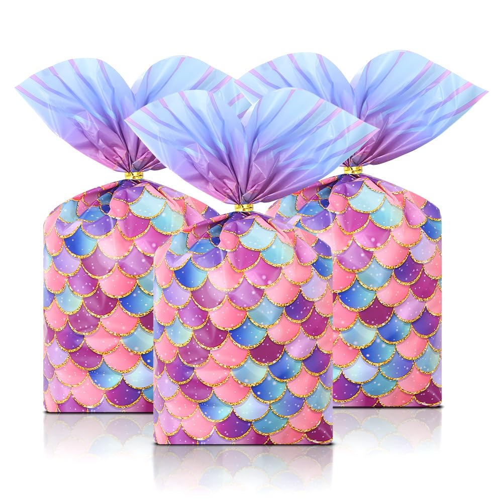 30 Stück Meerjungfrauen-Partytüten Mit Goldfarbenen Bändern – Für Süßigkeiten, Kekse & Party-Geschenke | Ca. 27,5x12,5 Cm