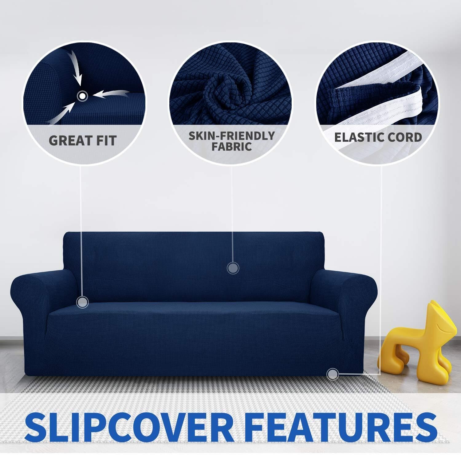 Neueste Stuhlbezüge for das Wohnzimmer, Super-Stretch-Jacquard-Stuhlbezug mit Hundearmlehne, 1-teiliger Sofa-Couch-Schonbezug(Blu Navy,4 Place)