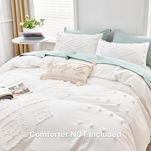 Miniatura 2 de MEILA Juego de funda de edredón blanca tamaño King, suave y ligero, bohemio, para todas las estaciones, juego de ropa de cama de 3 piezas con