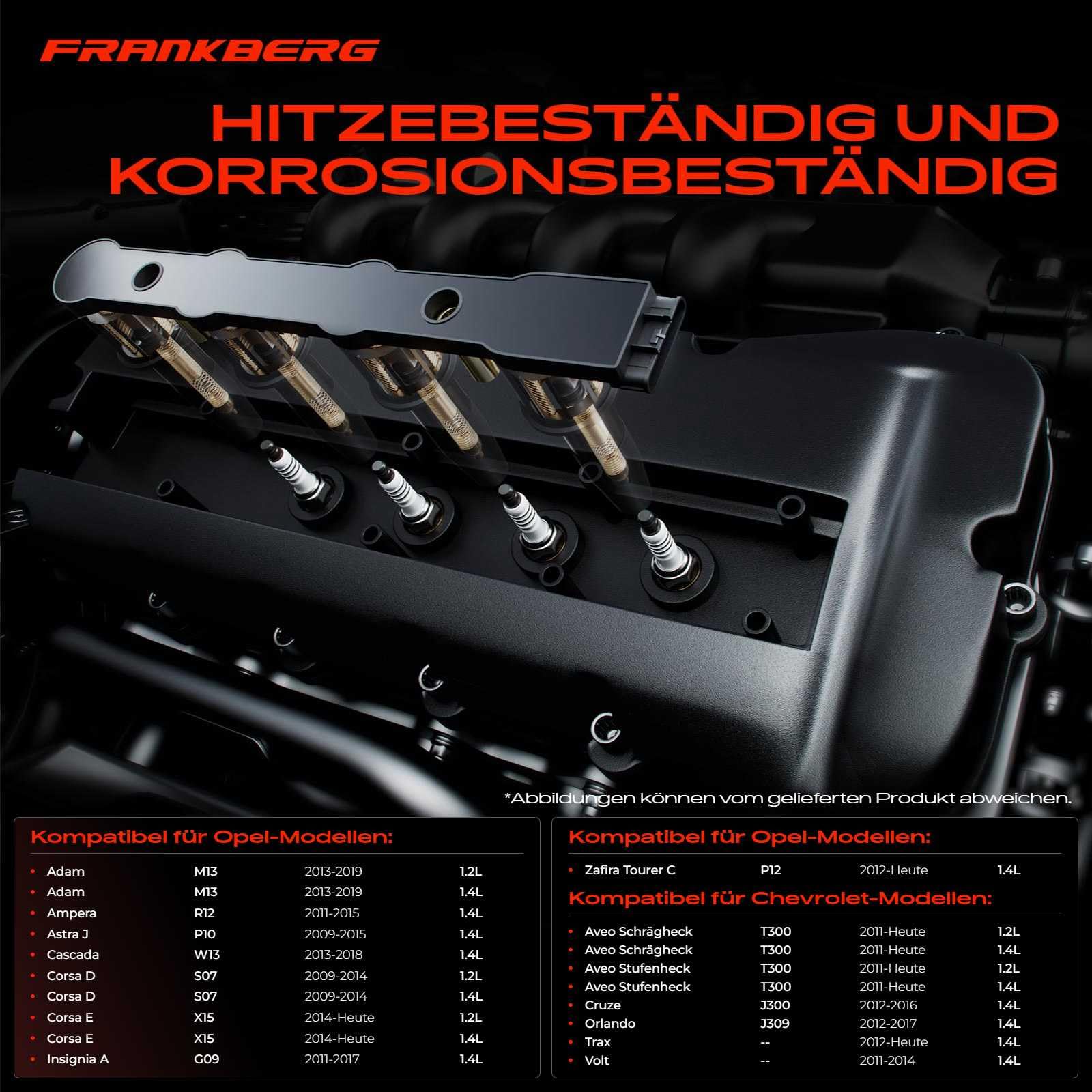 Frankberg 1 bobina di accensione + 4 candele 55579072 | Compatibile con: Corsa D S07, Aveo Hatchback T300, Ampera R12, Cascade W13, volt, Astra J P10, Corsa E X15