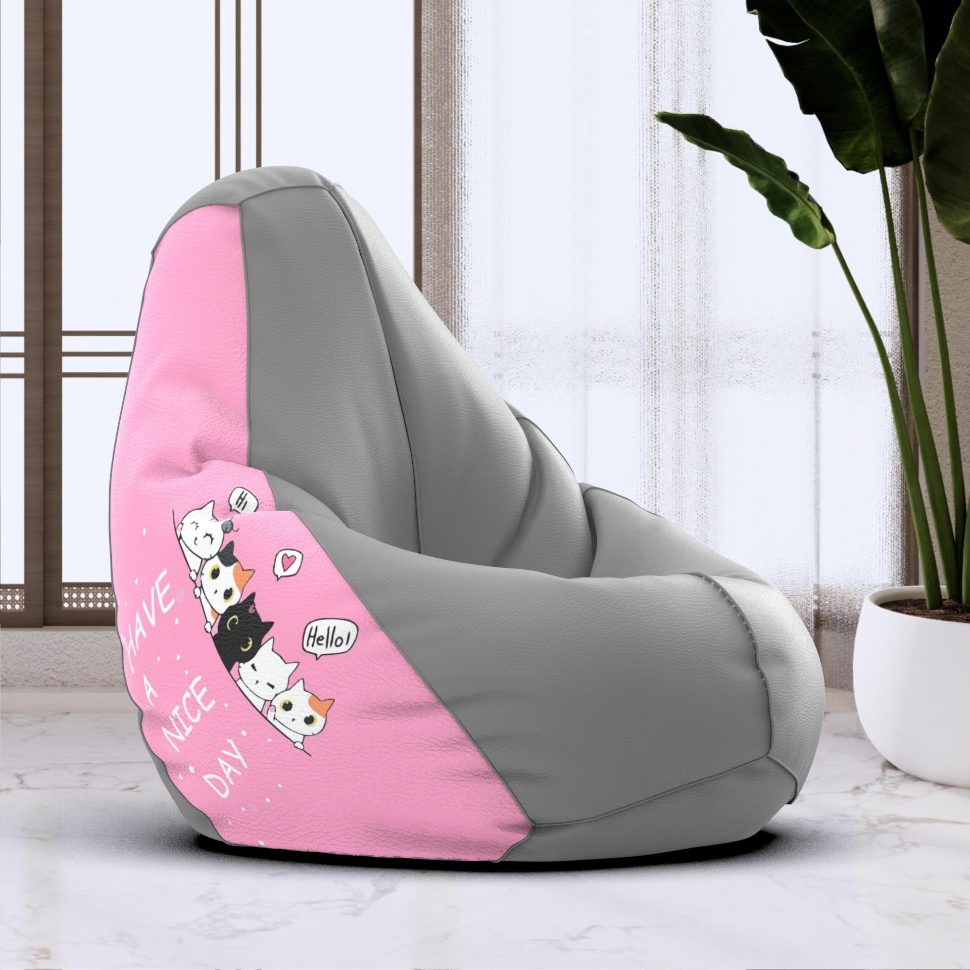 Bean Bag Chair Cover | Size: 4XL | Color: Have A Nice Day - Pink Grey | Without Beans | Premium Leatherette Cover (CMF 6446)-image-21