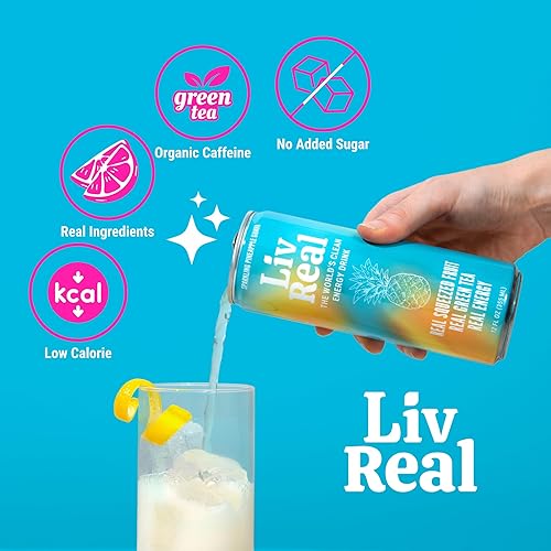 Miniatura 7 de Liv Real Clean Energy Drink - Guayaba de piña espumosa, hecha con fruta exprimida real, cafeína de té verde orgánico, sin edulcorantes artificiales